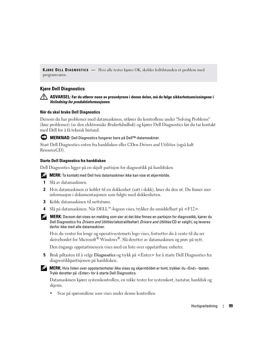 Kjøre dell diagnostics | Dell Latitude D810 User Manual | Page 99 / 208