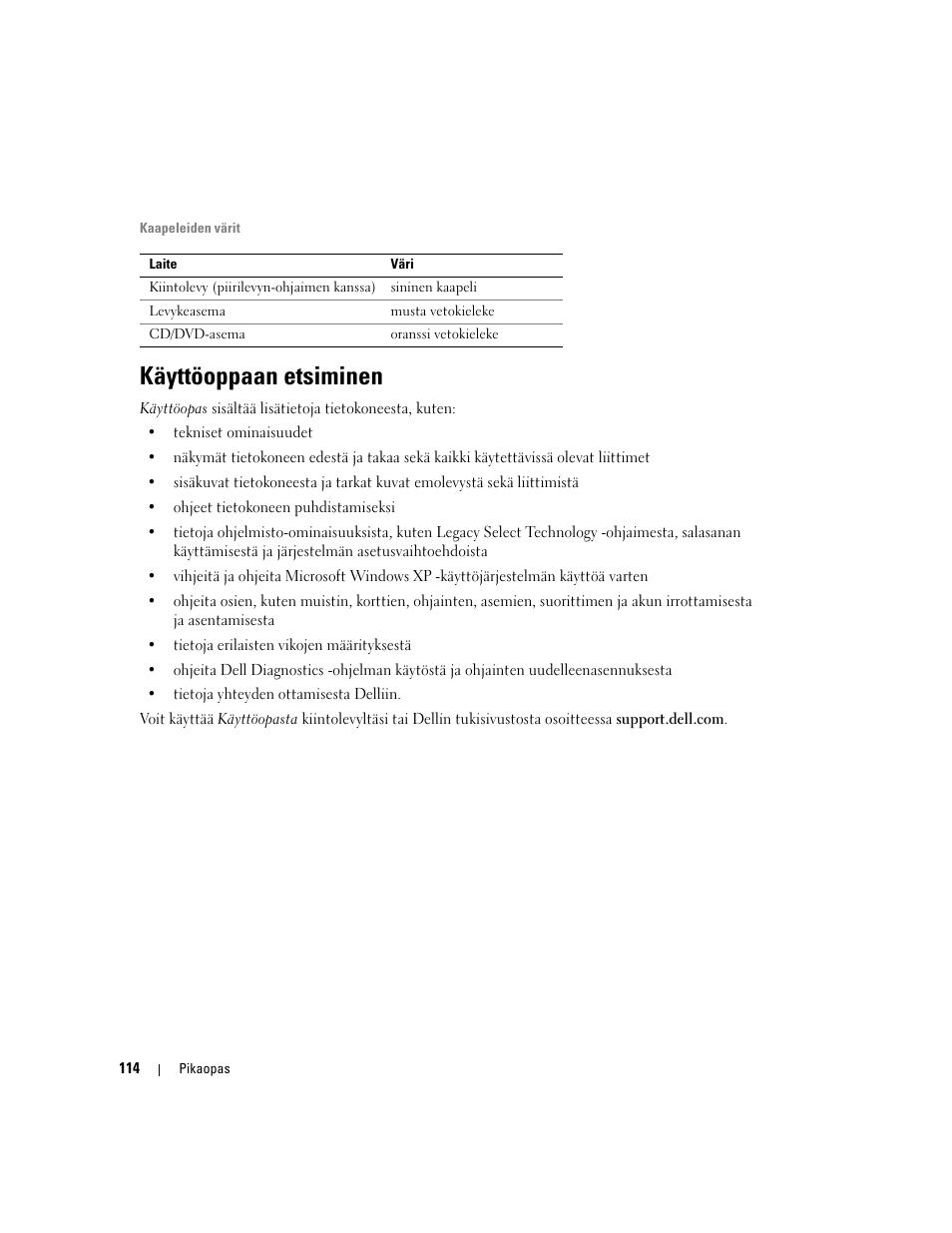 Käyttöoppaan etsiminen | Dell Precision 690 User Manual | Page 114 / 360
