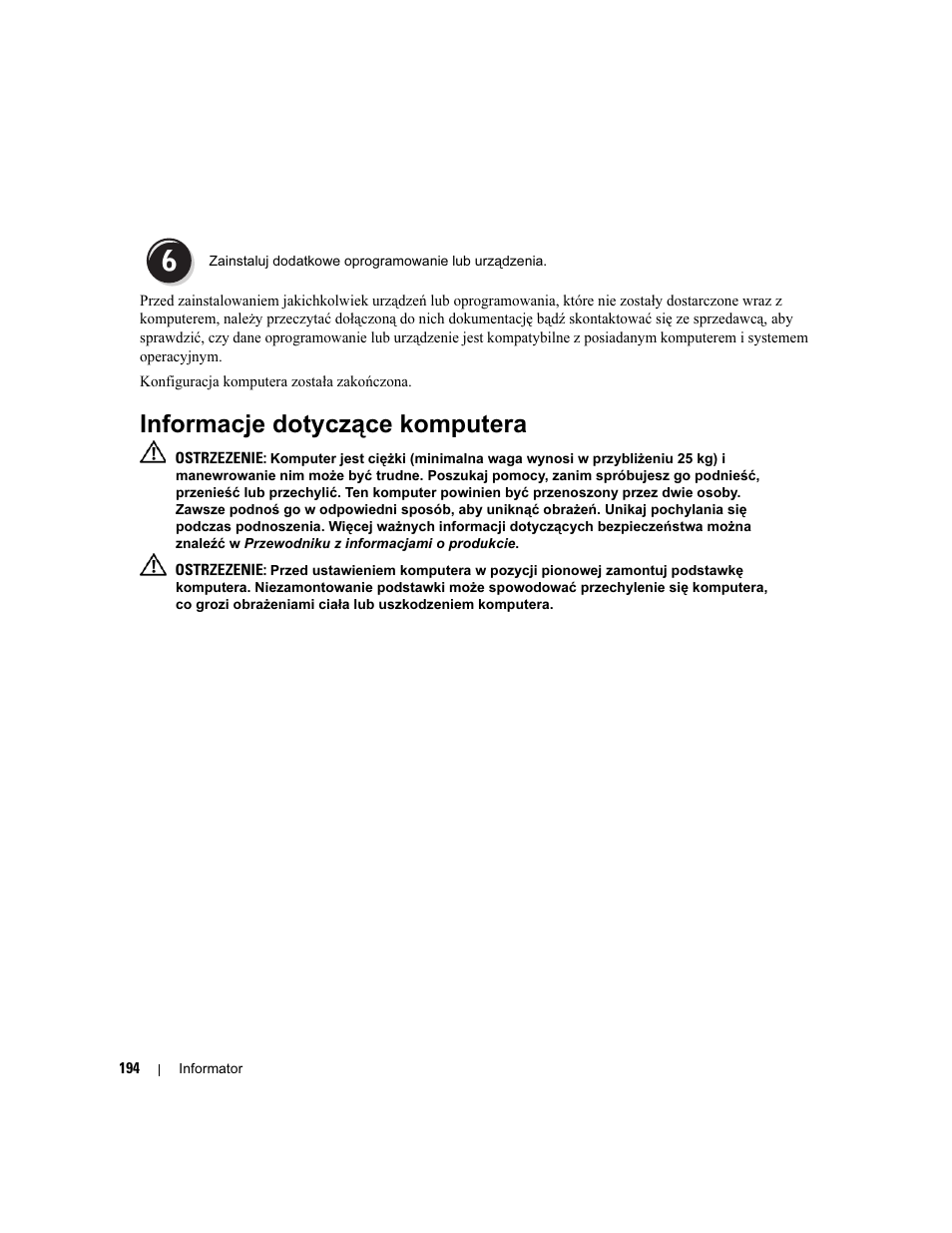 Informacje dotyczące komputera | Dell Precision 690 User Manual | Page 194 / 360