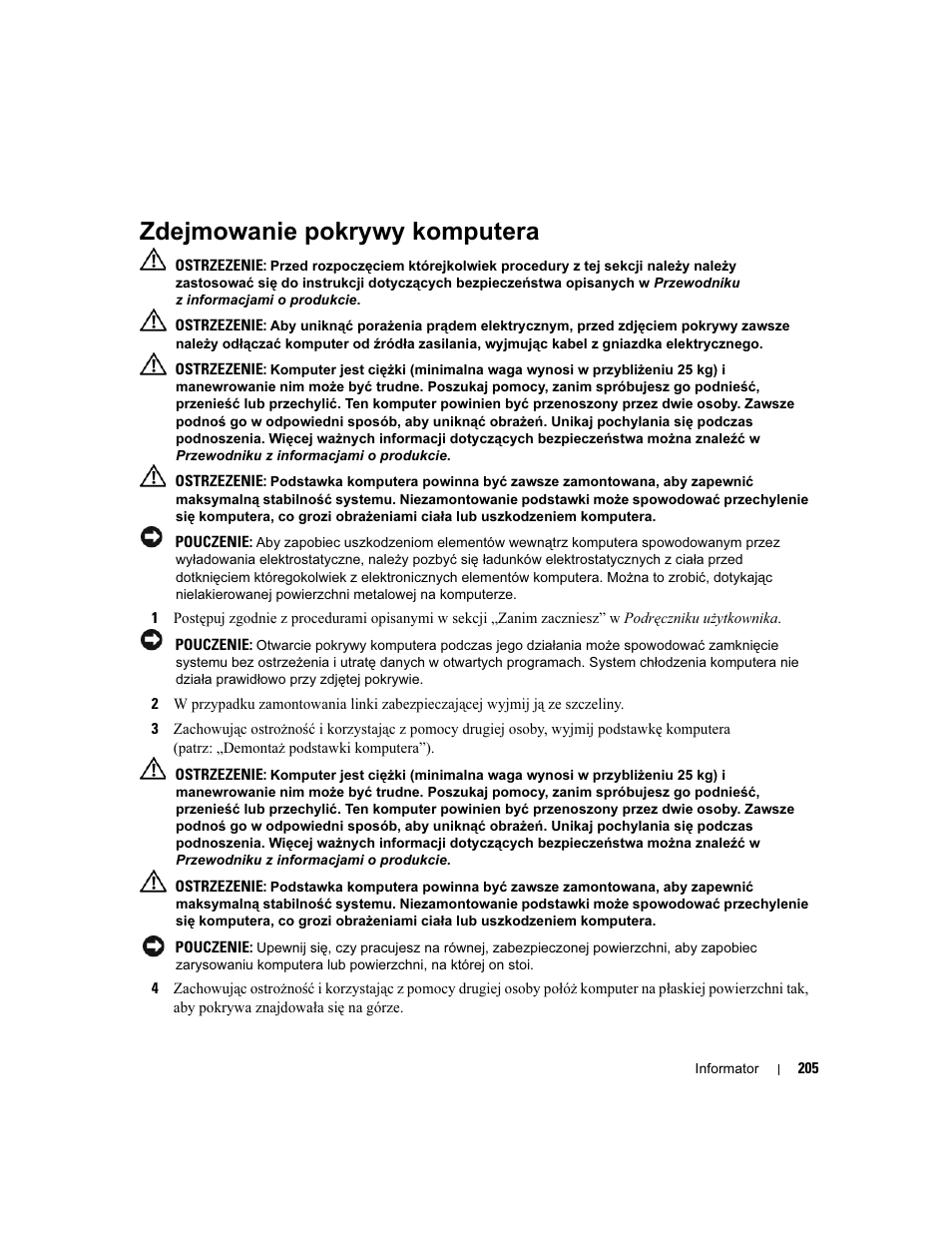 Zdejmowanie pokrywy komputera | Dell Precision 690 User Manual | Page 205 / 360