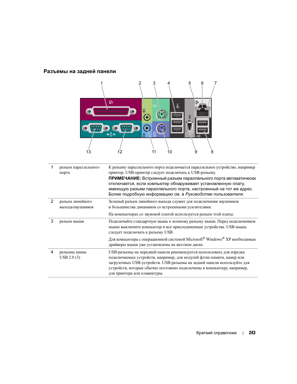 Разъемы на задней панели | Dell Precision 690 User Manual | Page 243 / 360