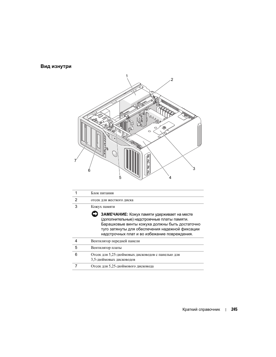 Вид изнутри | Dell Precision 690 User Manual | Page 245 / 360