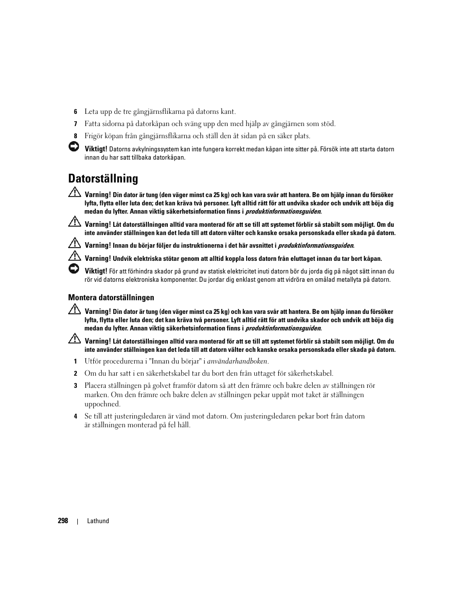 Datorställning, Montera datorställningen | Dell Precision 690 User Manual | Page 298 / 360