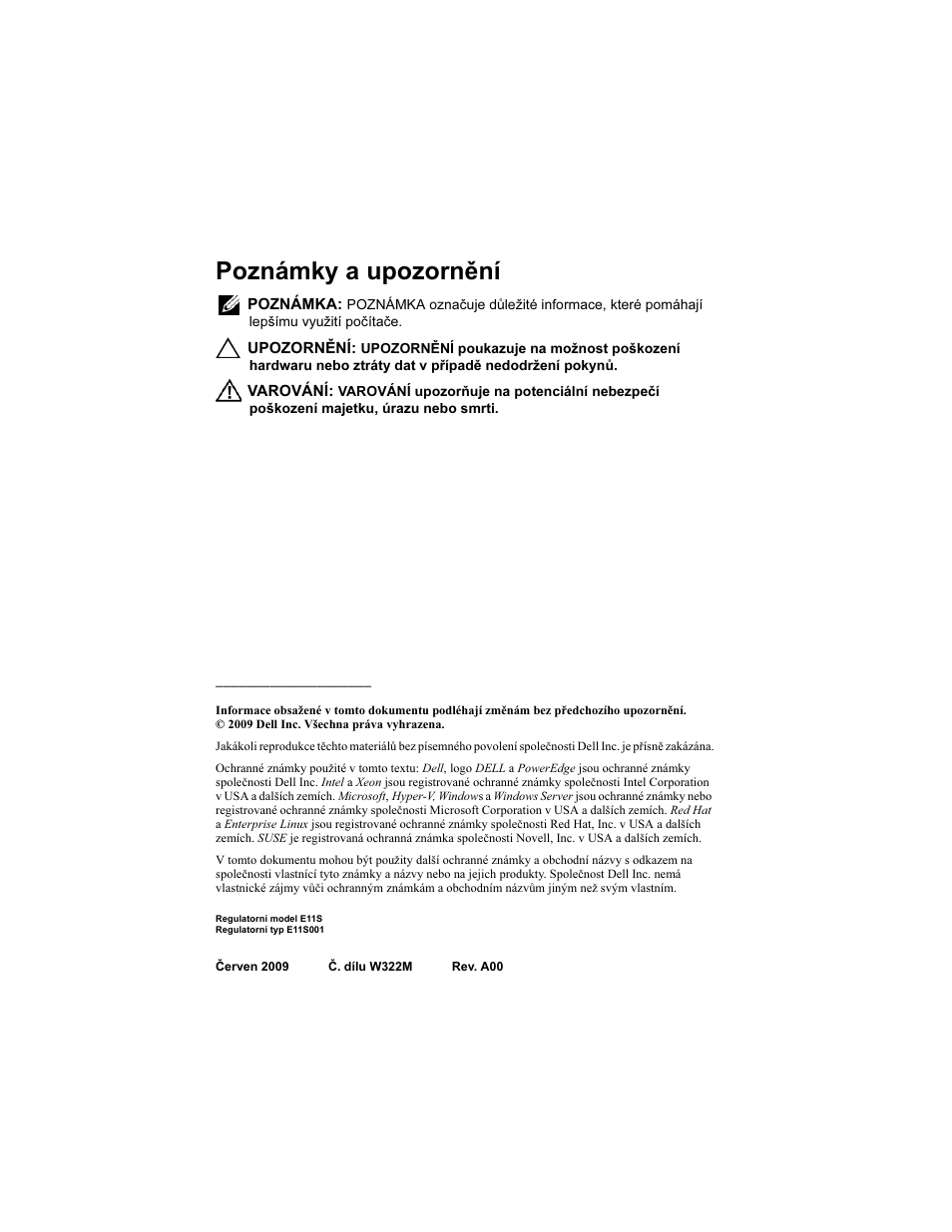 Poznámky a upozornění | Dell PowerEdge T110 User Manual | Page 16 / 110