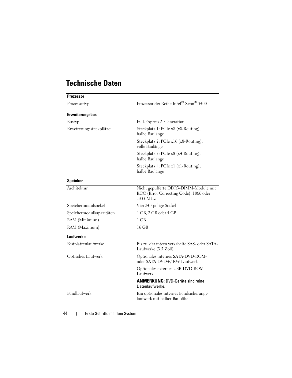 Technische daten | Dell PowerEdge T110 User Manual | Page 46 / 110