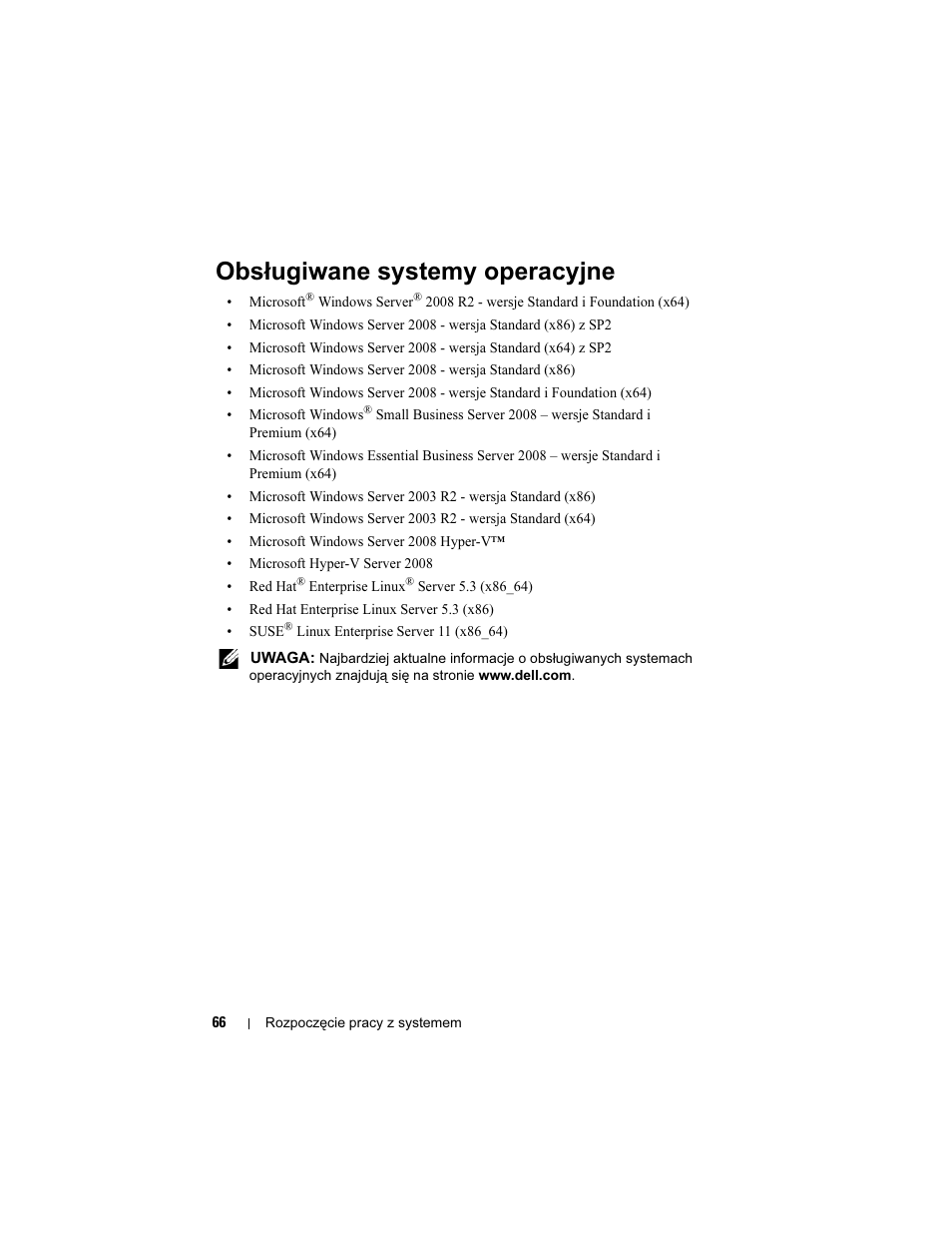 Obsługiwane systemy operacyjne | Dell PowerEdge T110 User Manual | Page 68 / 110