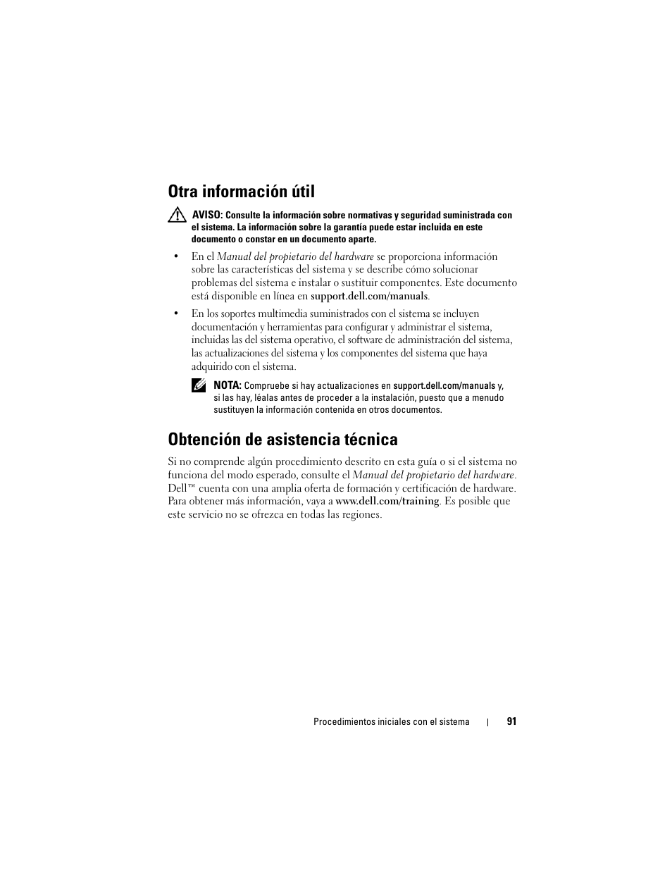 Otra información útil, Obtención de asistencia técnica | Dell PowerEdge T110 User Manual | Page 93 / 110