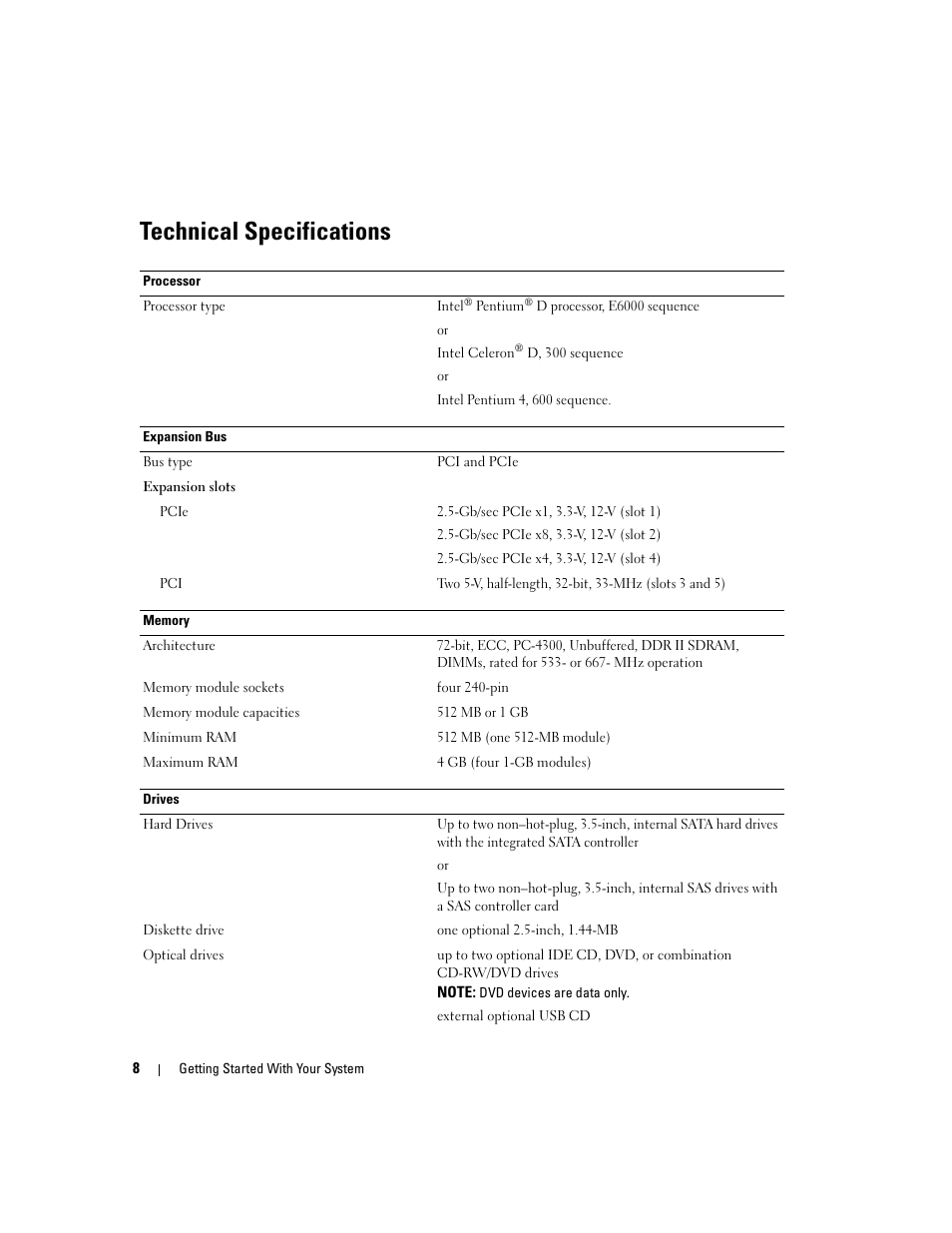 Technical specifications | Dell PowerEdge SC 440 User Manual | Page 10 / 96