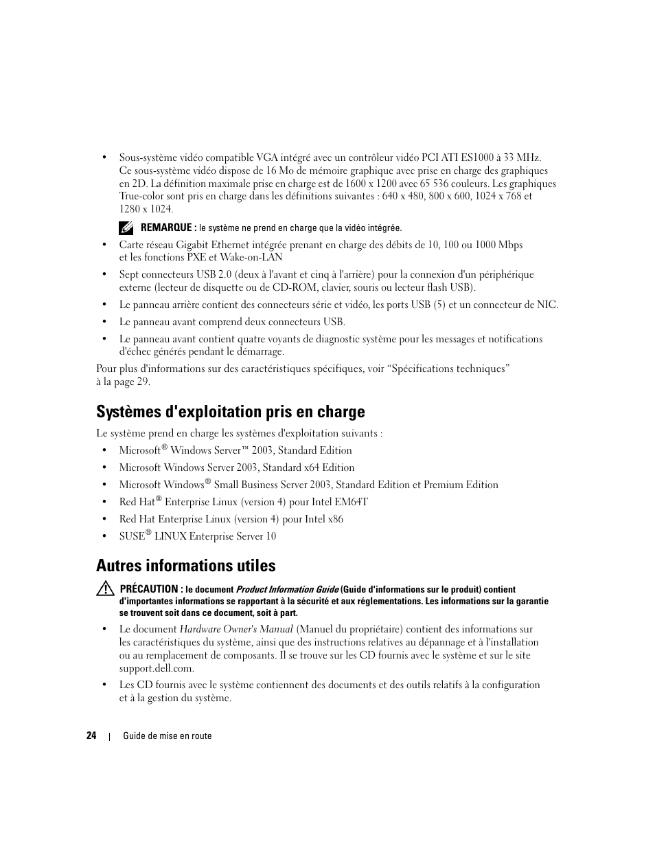 Systèmes d'exploitation pris en charge, Autres informations utiles | Dell PowerEdge SC 440 User Manual | Page 26 / 96