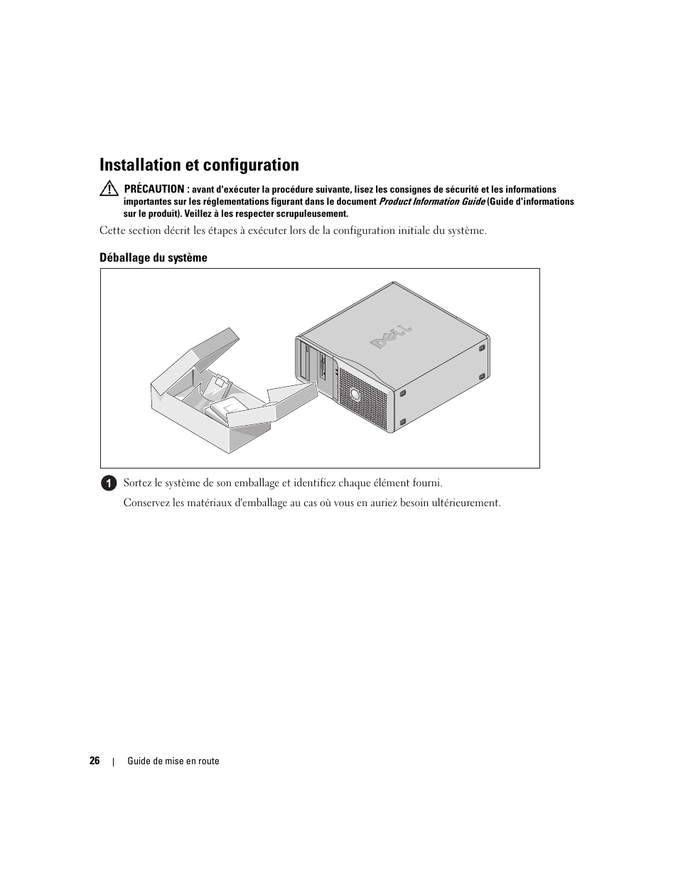 Installation et configuration, Déballage du système | Dell PowerEdge SC 440 User Manual | Page 28 / 96