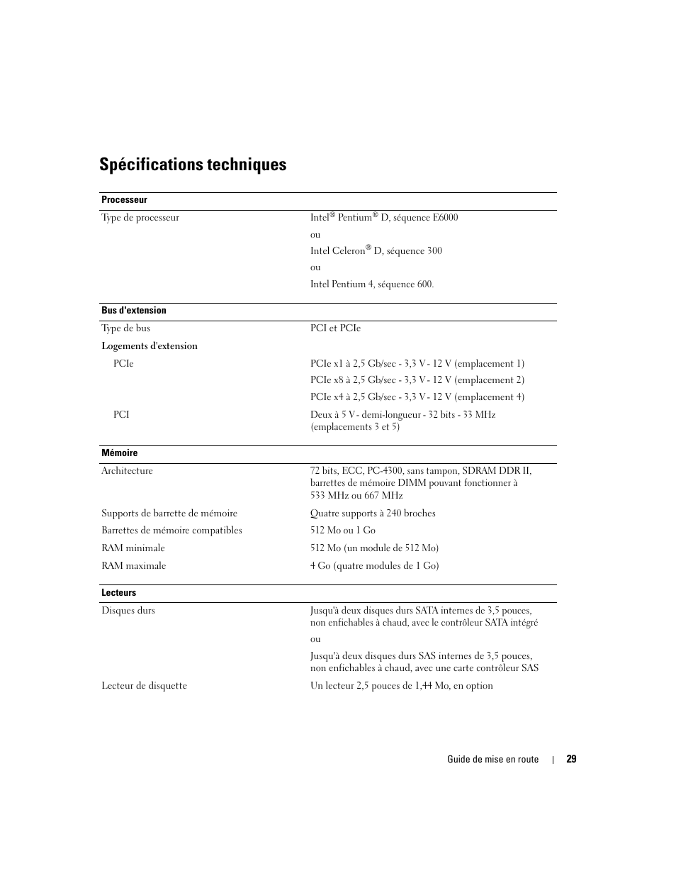 Spécifications techniques | Dell PowerEdge SC 440 User Manual | Page 31 / 96