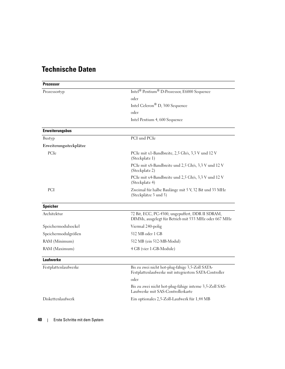Technische daten | Dell PowerEdge SC 440 User Manual | Page 42 / 96