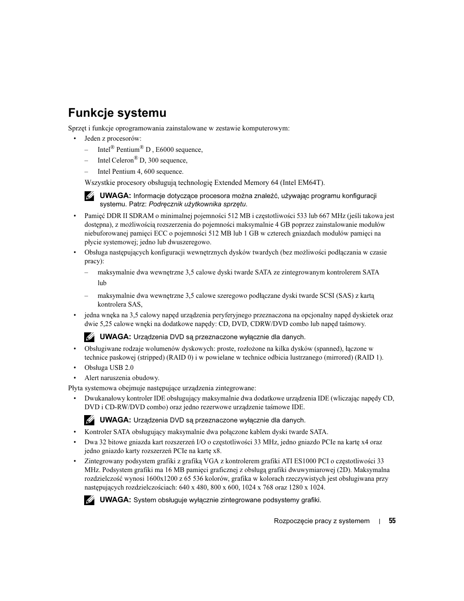 Funkcje systemu | Dell PowerEdge SC 440 User Manual | Page 57 / 96