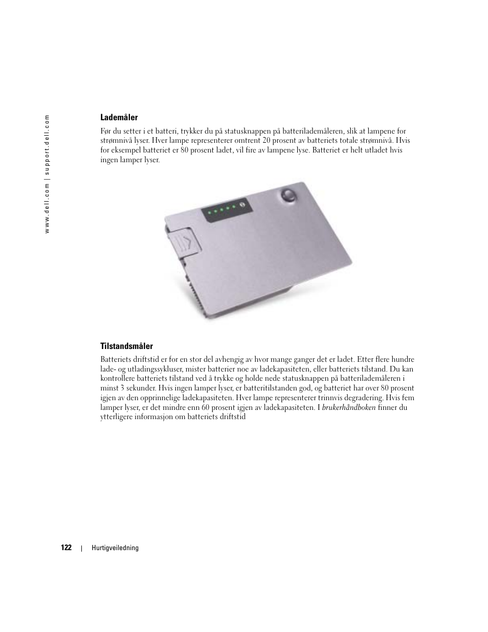 Lademåler, Tilstandsmåler | Dell Latitude D610 User Manual | Page 122 / 244