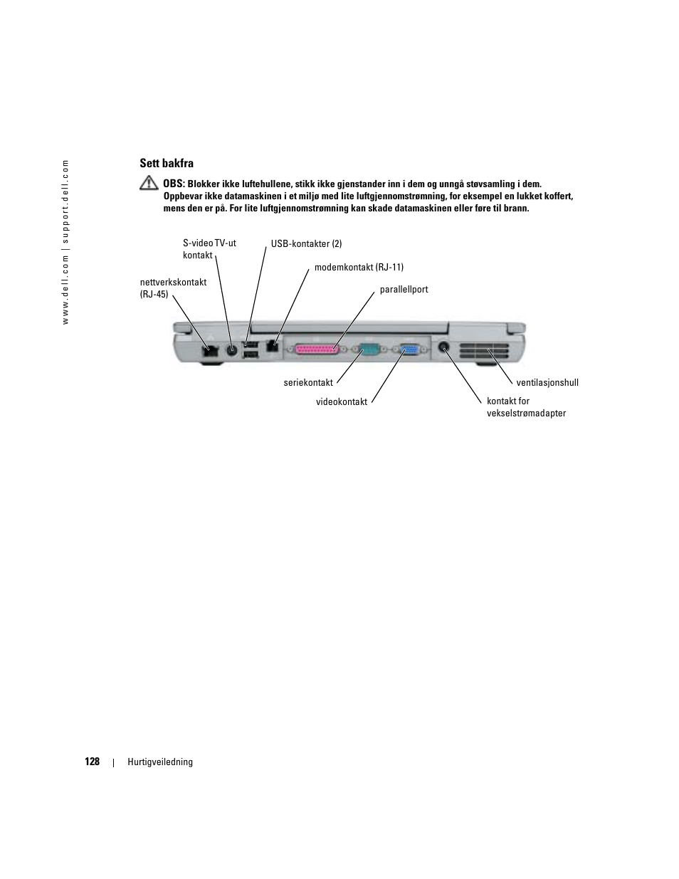 Sett bakfra | Dell Latitude D610 User Manual | Page 128 / 244