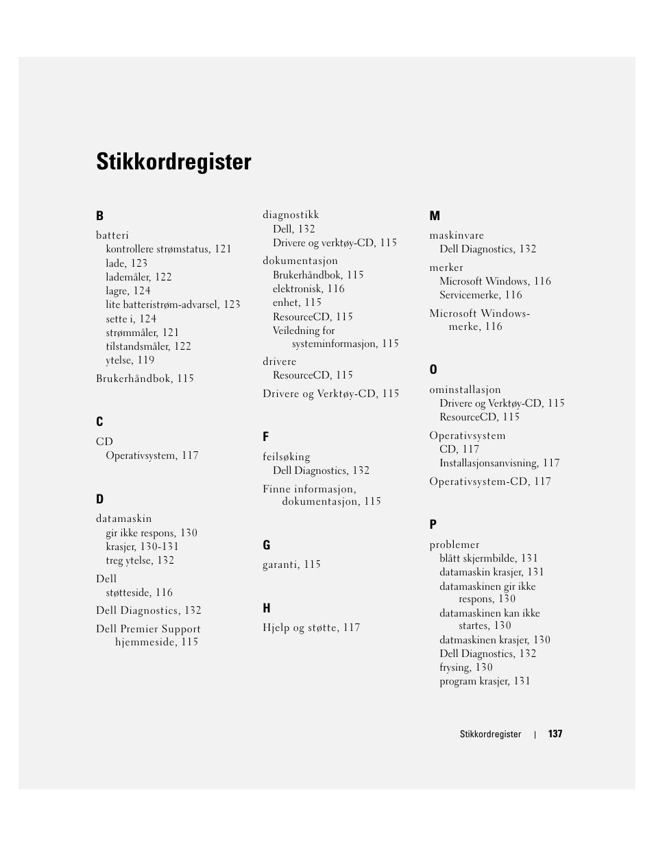 Stikkordregister | Dell Latitude D610 User Manual | Page 137 / 244