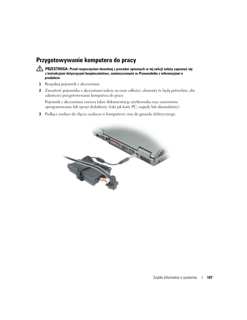 Przygotowywanie komputera do pracy | Dell Latitude D610 User Manual | Page 147 / 244