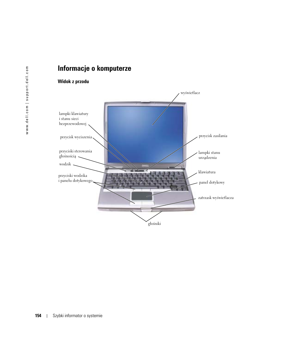 Informacje o komputerze, Widok z przodu | Dell Latitude D610 User Manual | Page 154 / 244