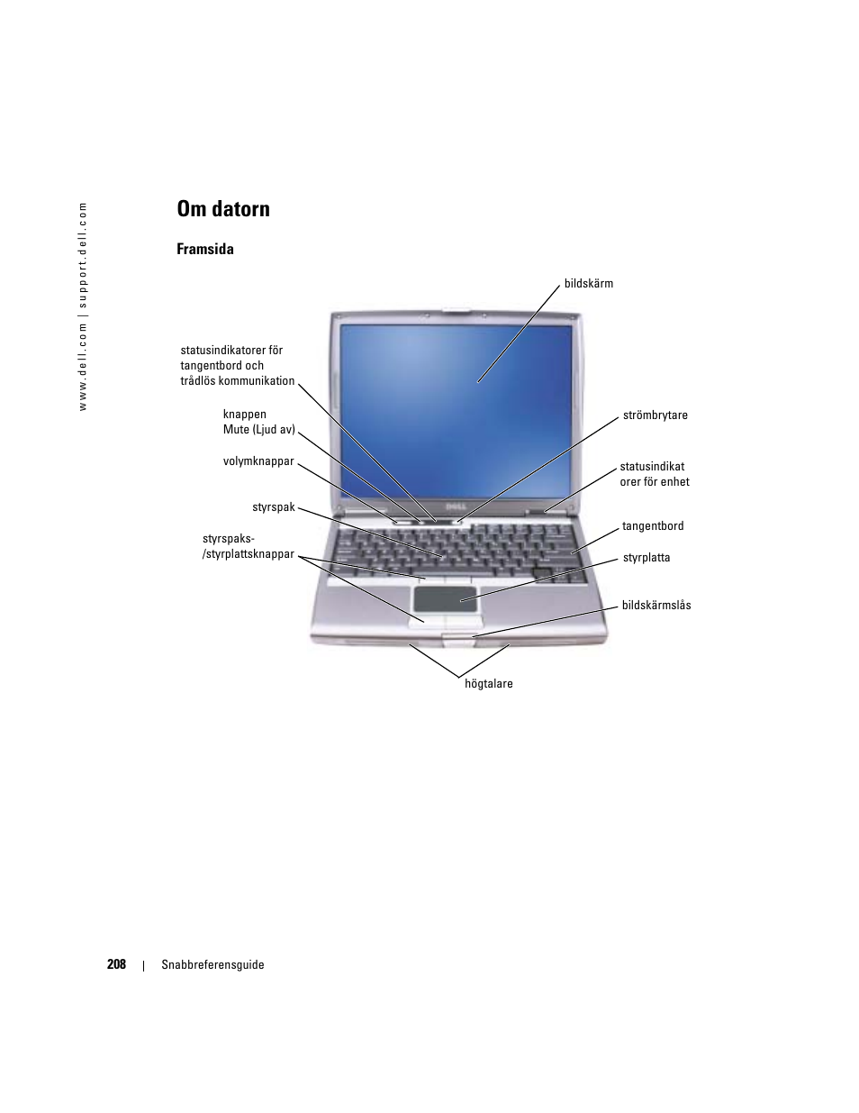 Om datorn, Framsida | Dell Latitude D610 User Manual | Page 208 / 244