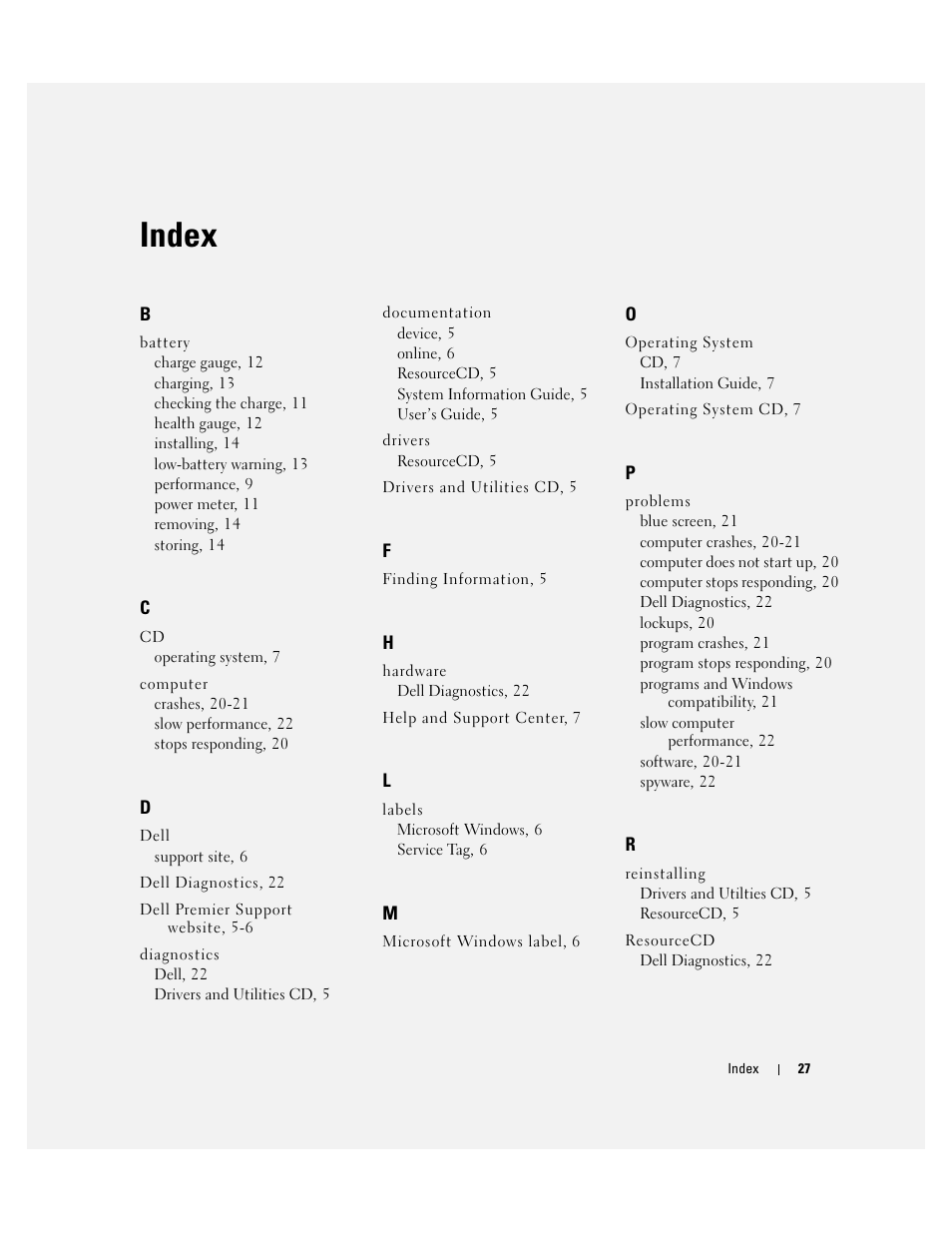 Index | Dell Latitude D610 User Manual | Page 27 / 244