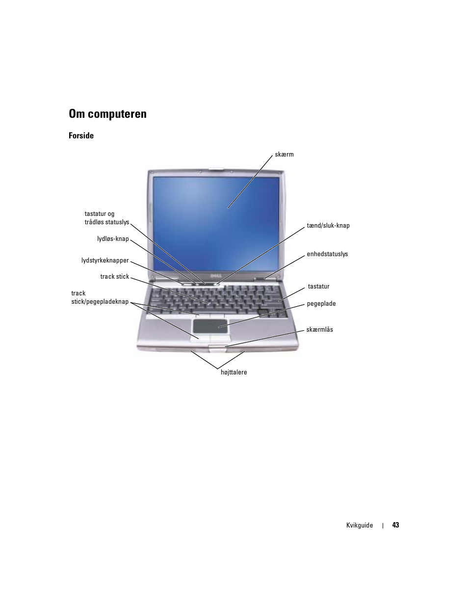 Om computeren, Forside | Dell Latitude D610 User Manual | Page 43 / 244