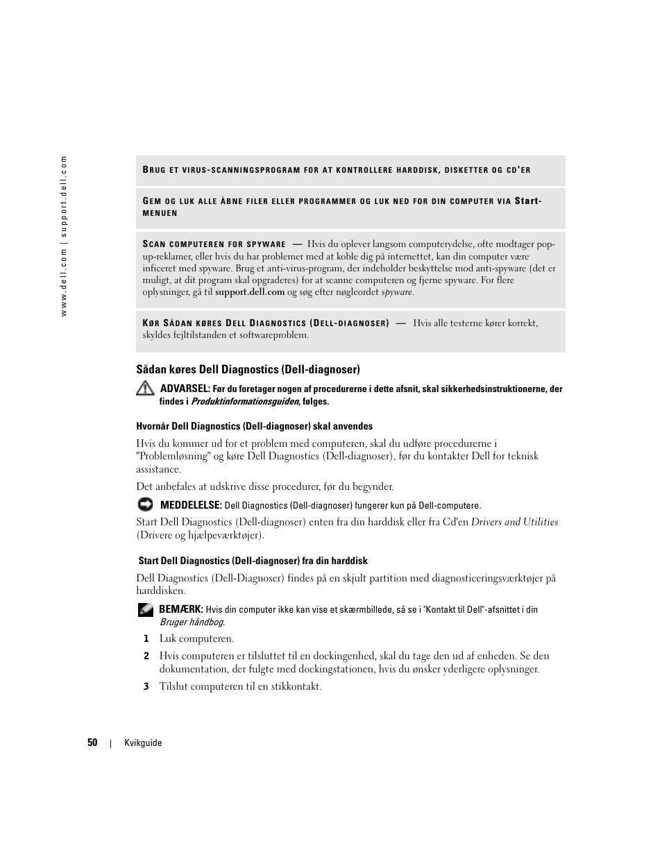 Sådan køres dell diagnostics (dell-diagnoser) | Dell Latitude D610 User Manual | Page 50 / 244