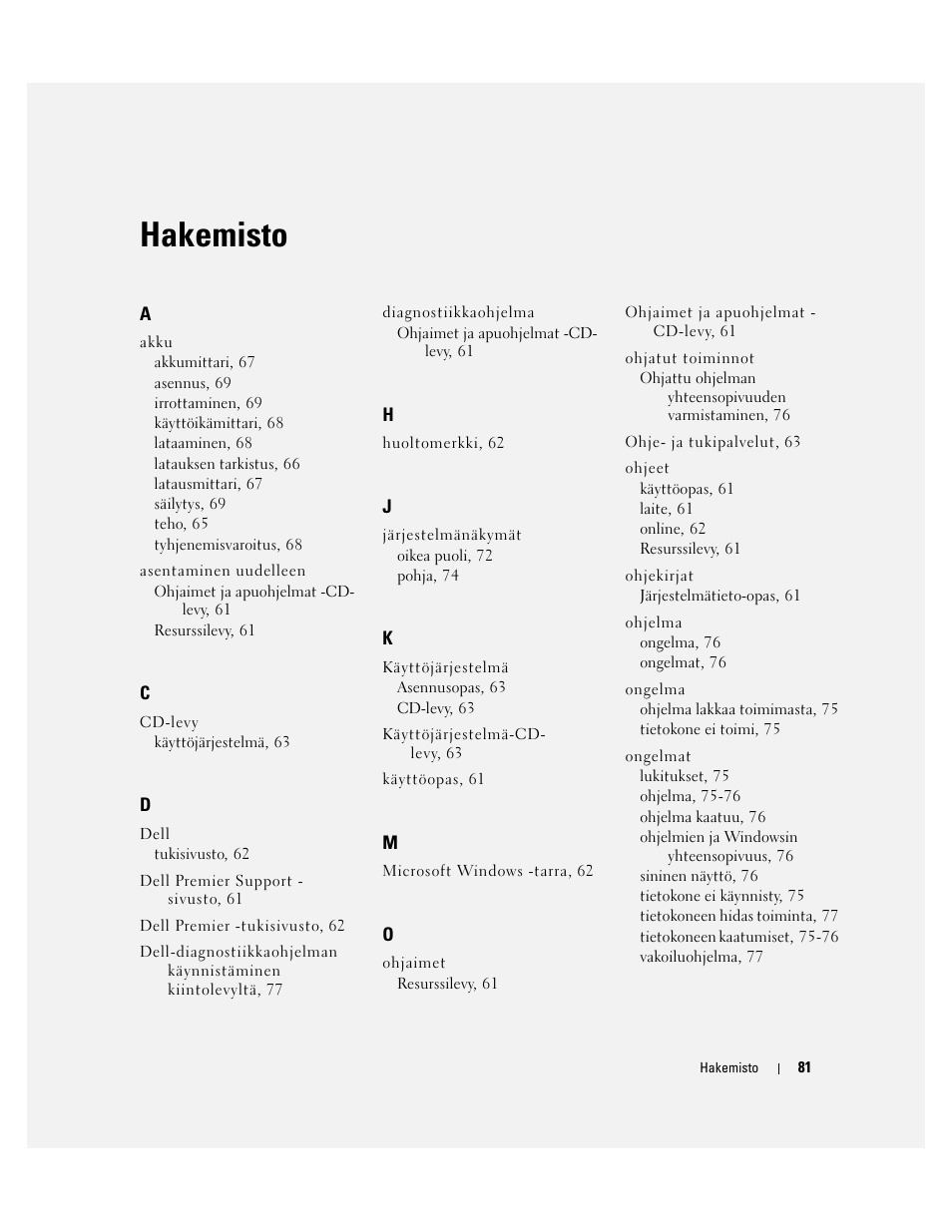 Hakemisto | Dell Latitude D610 User Manual | Page 81 / 244