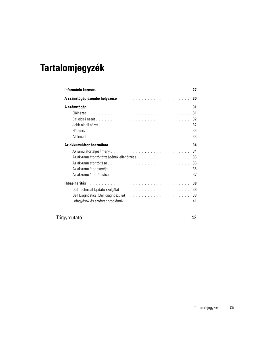 Tartalomjegyzék, Tárgymutató | Dell Precision M65 User Manual | Page 25 / 90