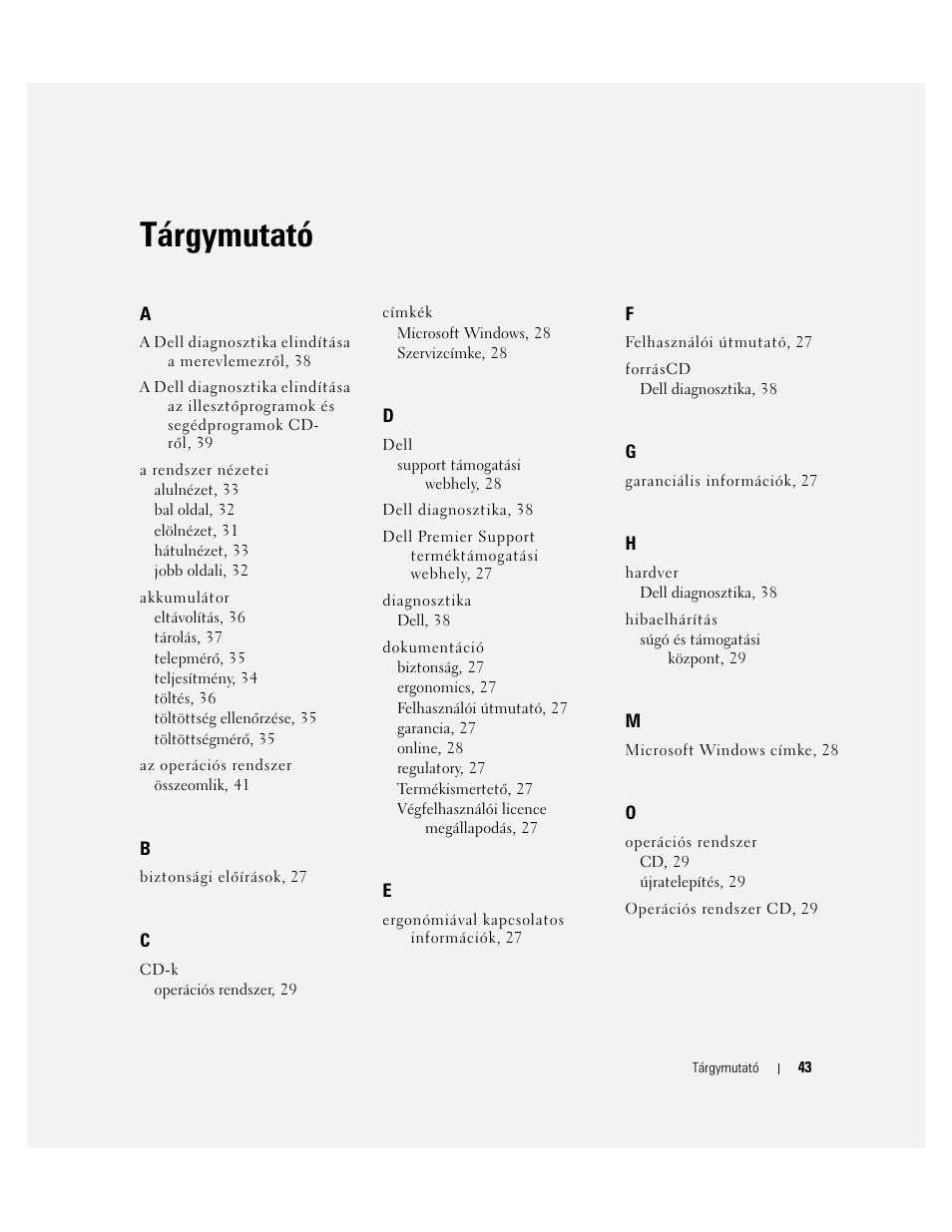 Tárgymutató | Dell Precision M65 User Manual | Page 43 / 90