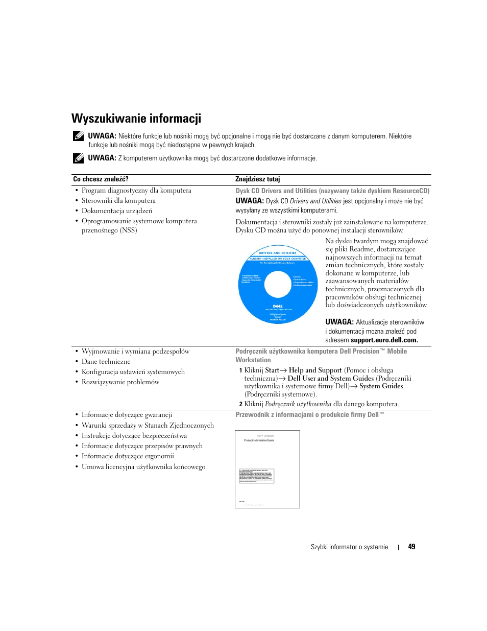 Wyszukiwanie informacji | Dell Precision M65 User Manual | Page 49 / 90