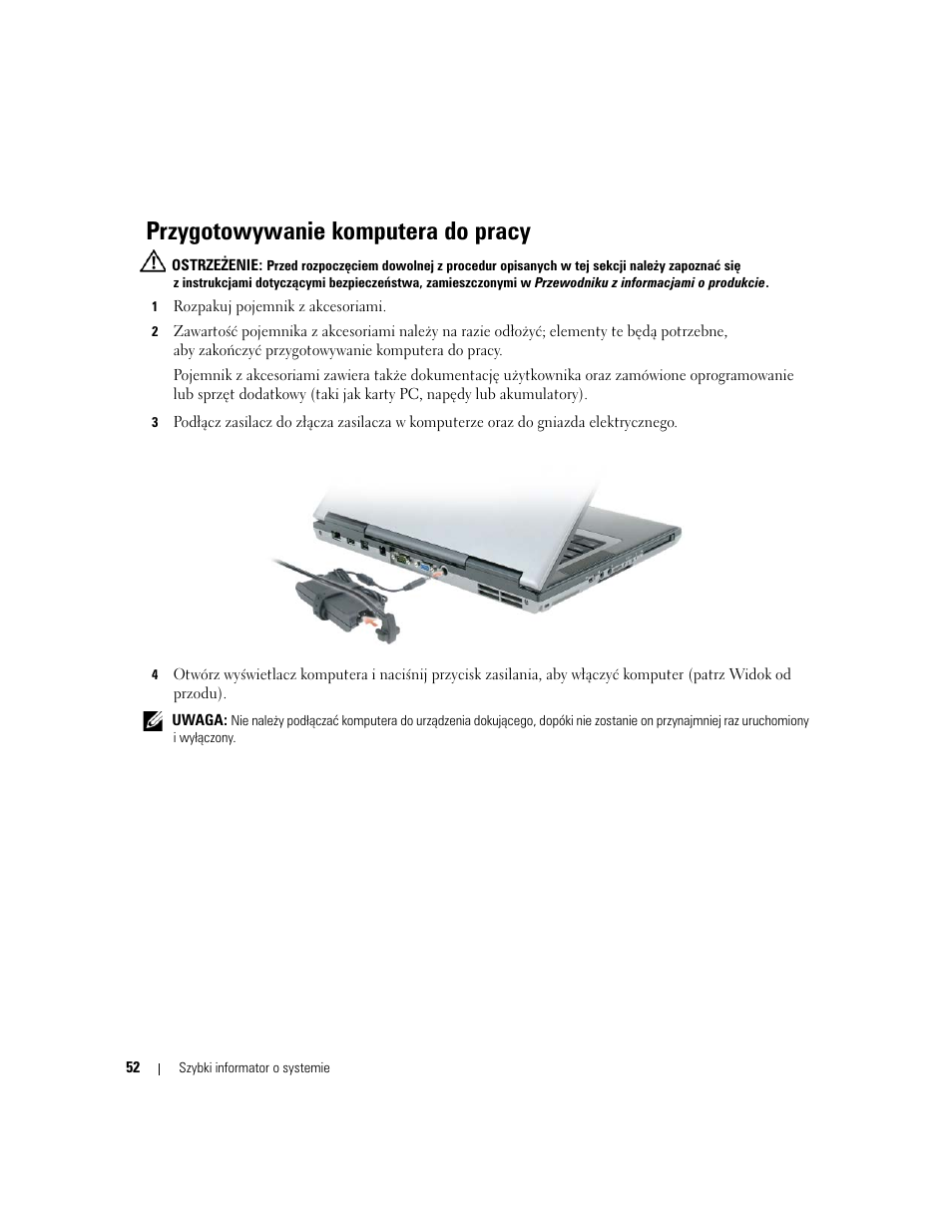 Przygotowywanie komputera do pracy | Dell Precision M65 User Manual | Page 52 / 90