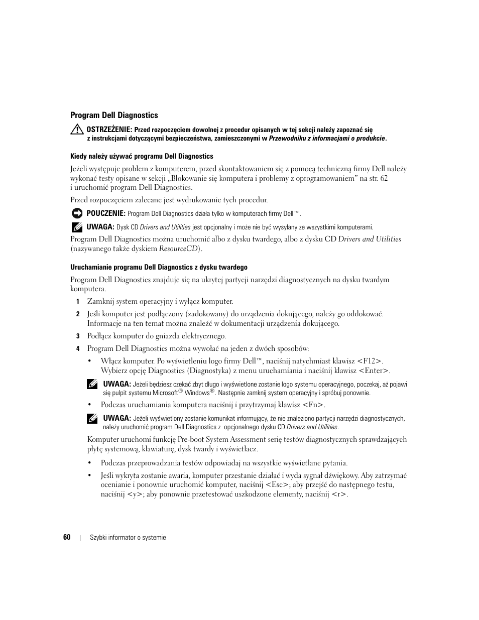 Program dell diagnostics | Dell Precision M65 User Manual | Page 60 / 90