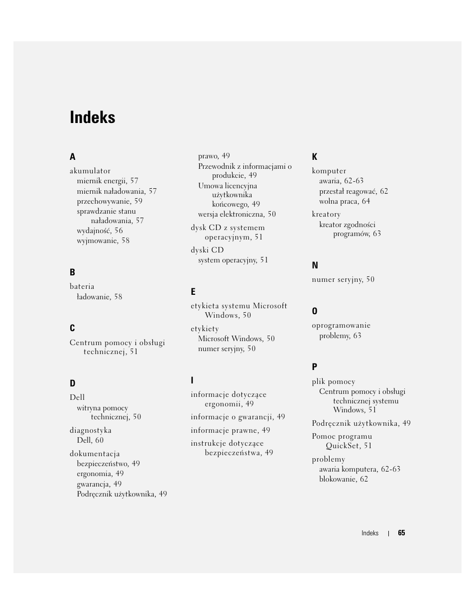 Indeks | Dell Precision M65 User Manual | Page 65 / 90