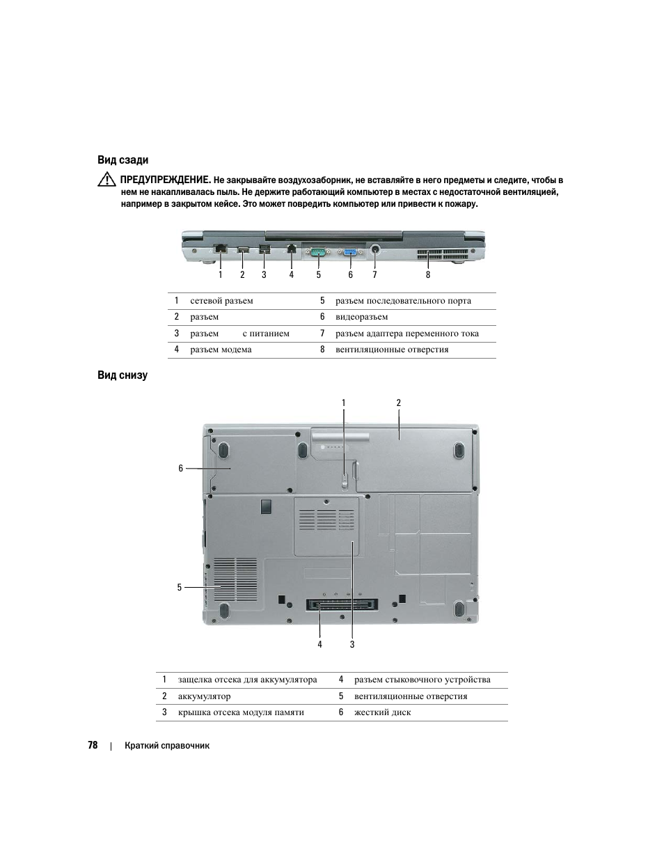 Вид сзади, Вид снизу | Dell Precision M65 User Manual | Page 78 / 90