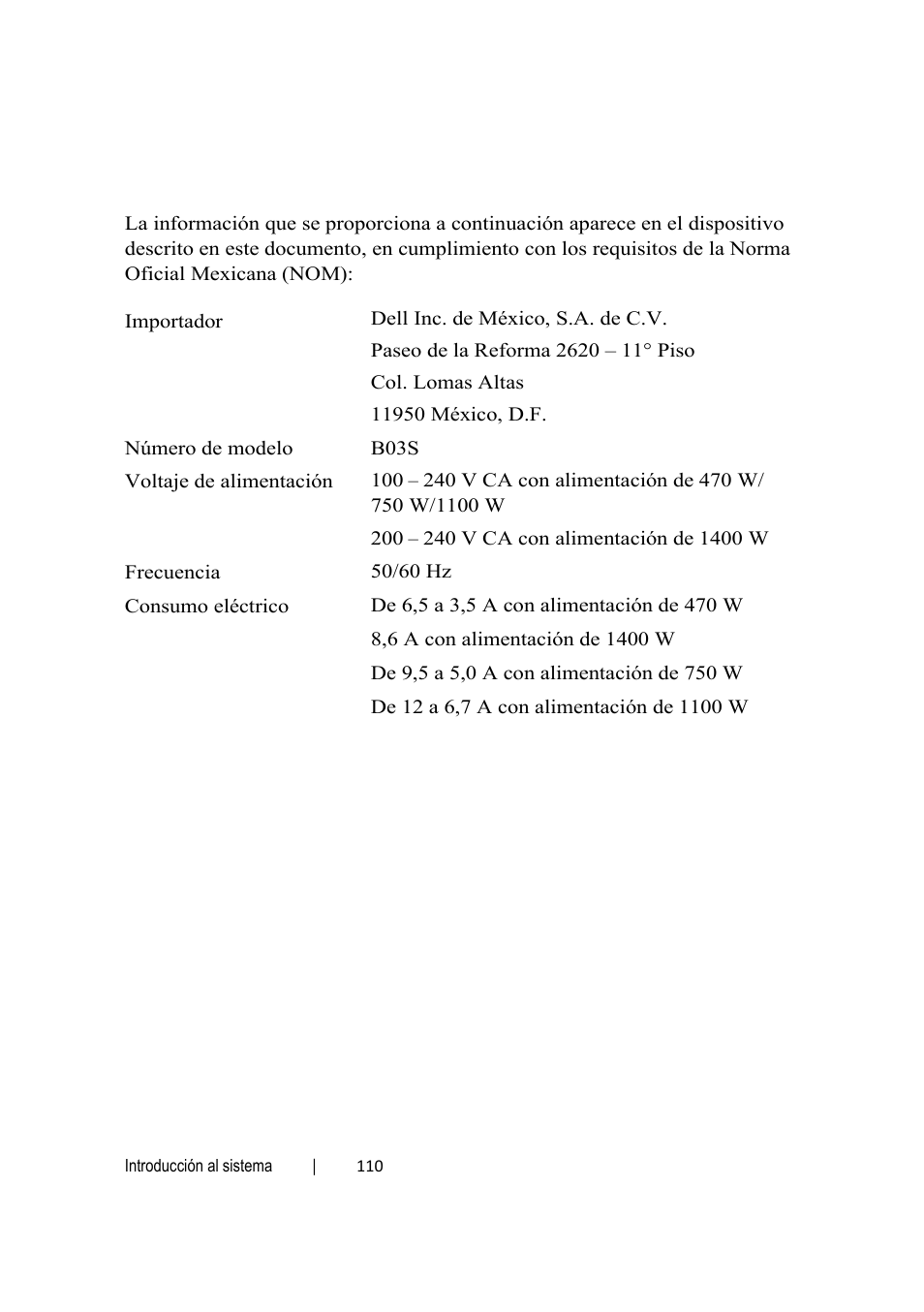 Información de la nom (solo para méxico) | Dell POWEREDGE C6105 User Manual | Page 112 / 132