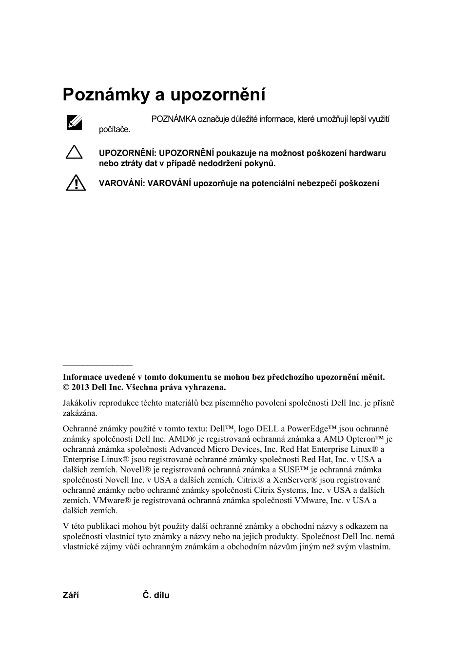 Poznámky a upozornění | Dell POWEREDGE C6105 User Manual | Page 18 / 132