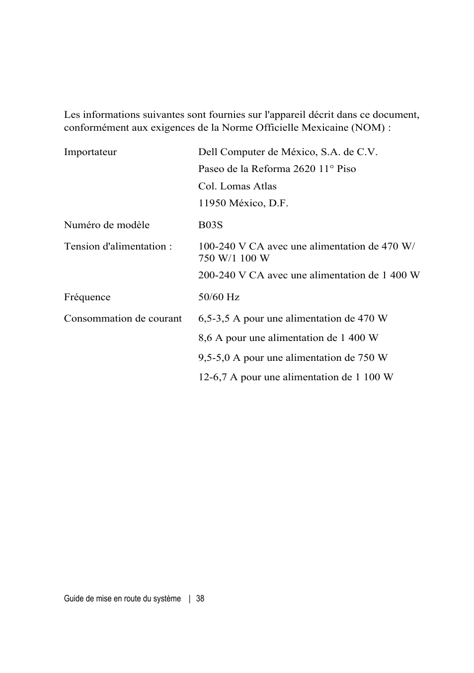 Informations nom (mexique uniquement) | Dell POWEREDGE C6105 User Manual | Page 40 / 132