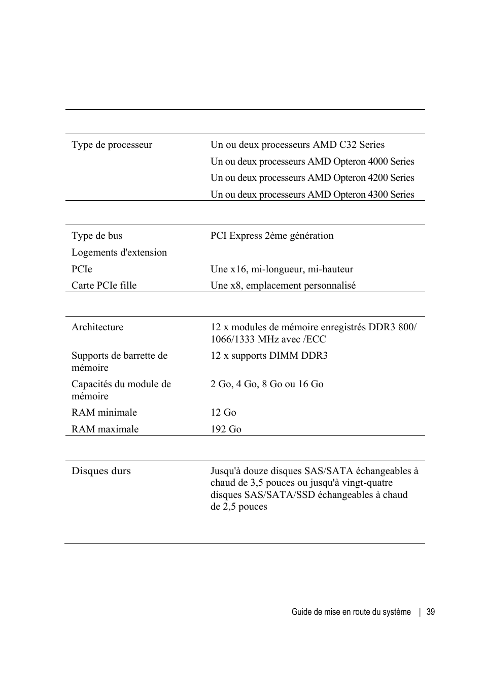 Caractéristiques techniques | Dell POWEREDGE C6105 User Manual | Page 41 / 132