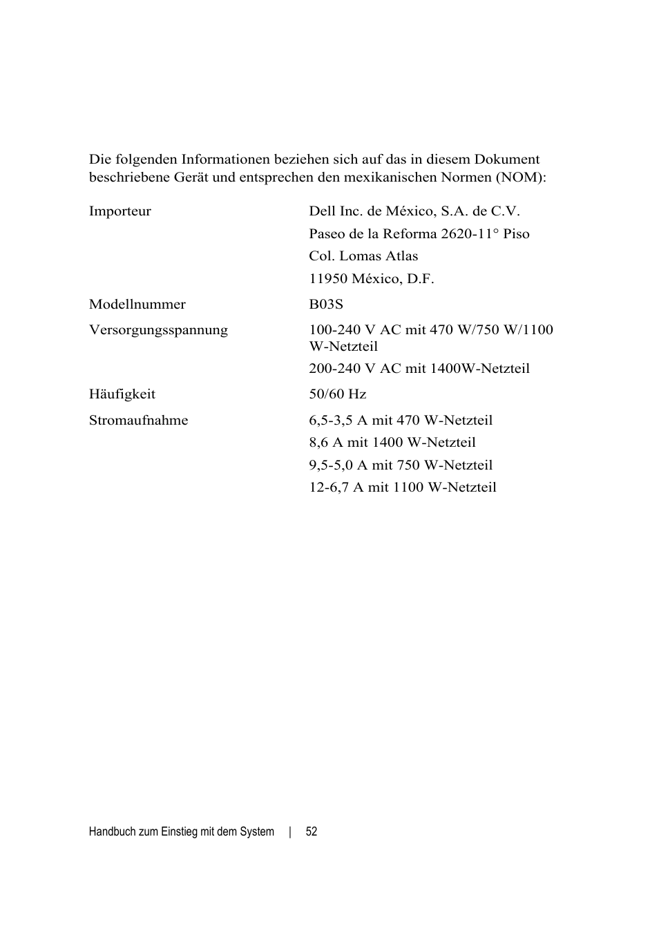 Nom-informationen (nur mexiko) | Dell POWEREDGE C6105 User Manual | Page 54 / 132