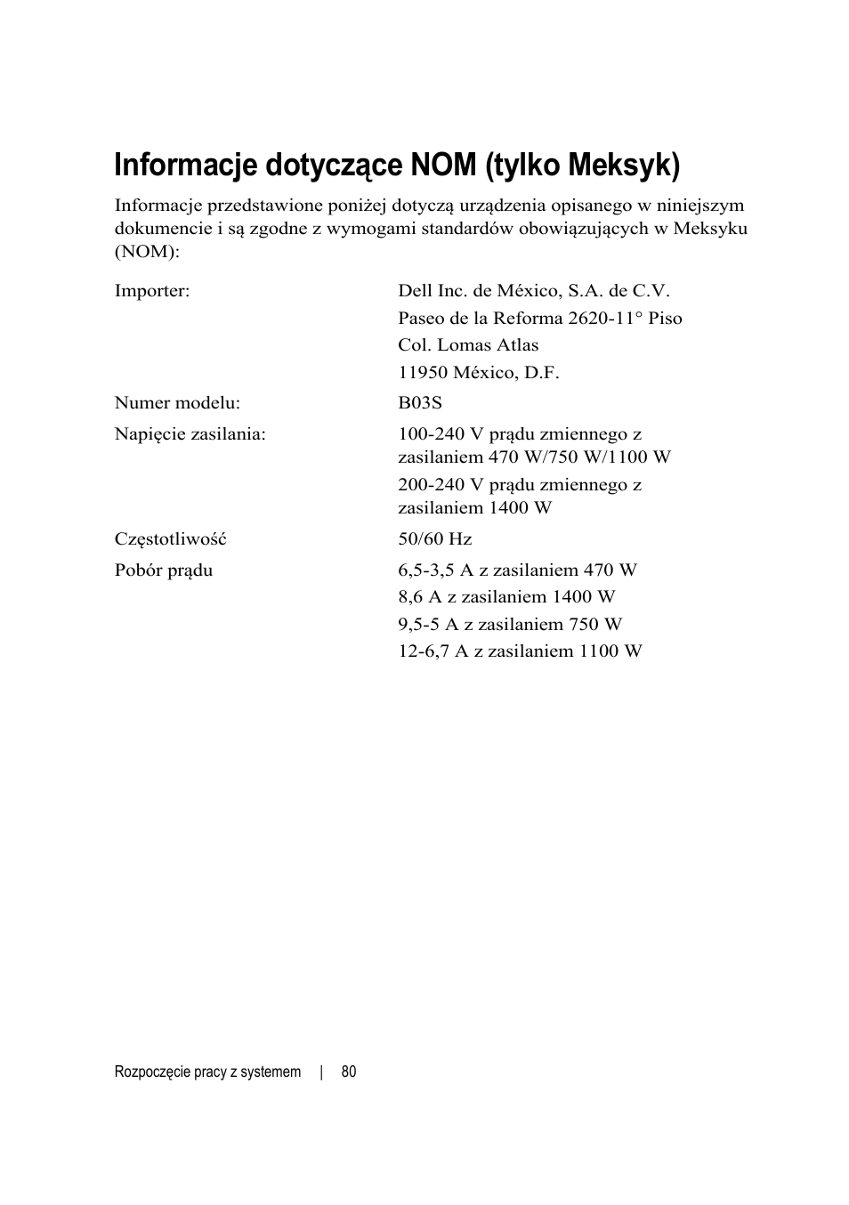 Informacje dotyczące nom (tylko meksyk) | Dell POWEREDGE C6105 User Manual | Page 82 / 132