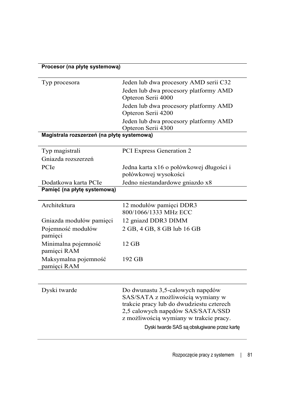 Dane techniczne | Dell POWEREDGE C6105 User Manual | Page 83 / 132