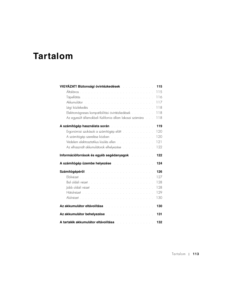 Tartalom | Dell Latitude D800 User Manual | Page 115 / 330
