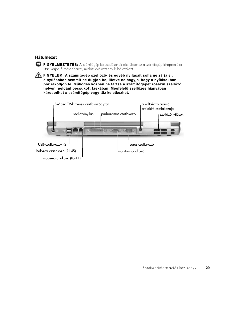 Hátulnézet | Dell Latitude D800 User Manual | Page 131 / 330