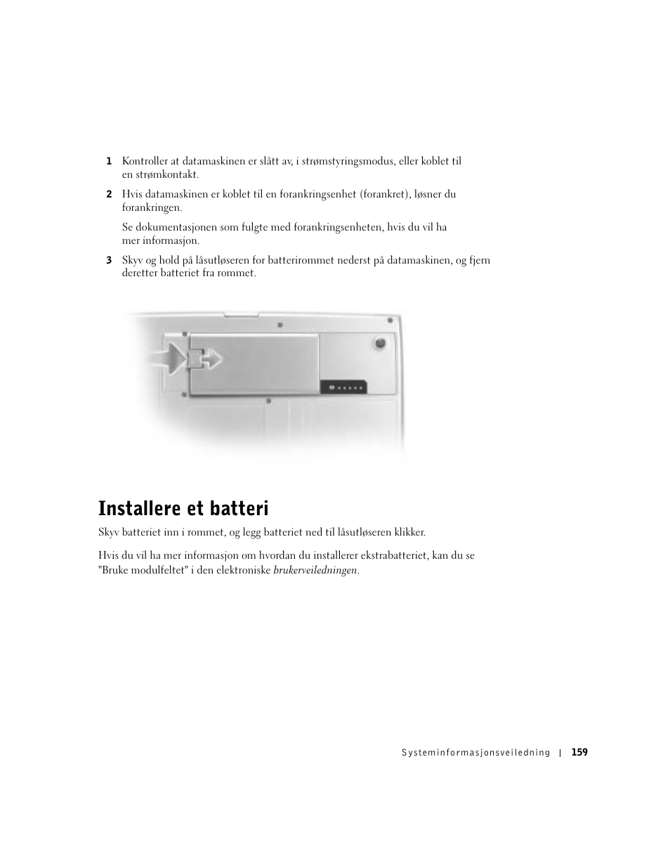 Installere et batteri | Dell Latitude D800 User Manual | Page 161 / 330