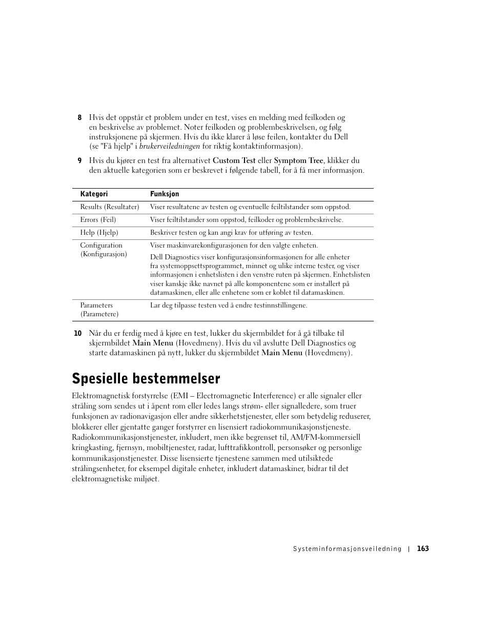Spesielle bestemmelser | Dell Latitude D800 User Manual | Page 165 / 330