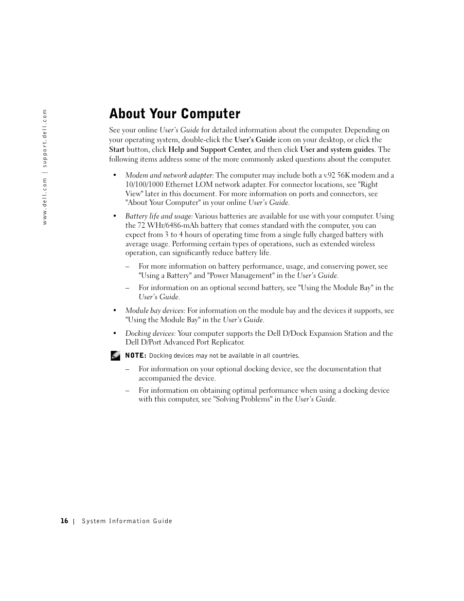 About your computer | Dell Latitude D800 User Manual | Page 18 / 330