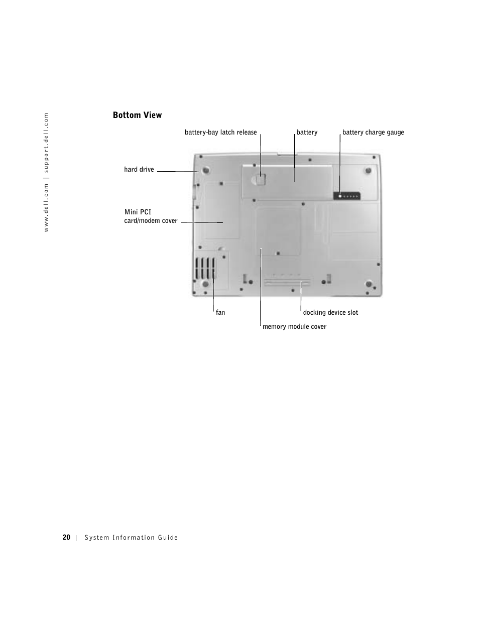 Bottom view | Dell Latitude D800 User Manual | Page 22 / 330