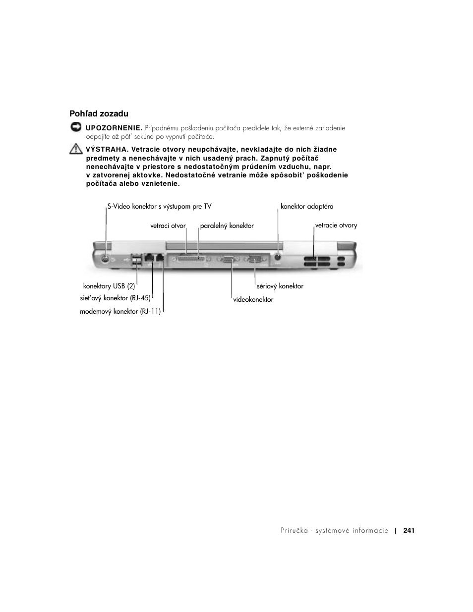 Pohľad zozadu, Pohűad zozadu | Dell Latitude D800 User Manual | Page 243 / 330