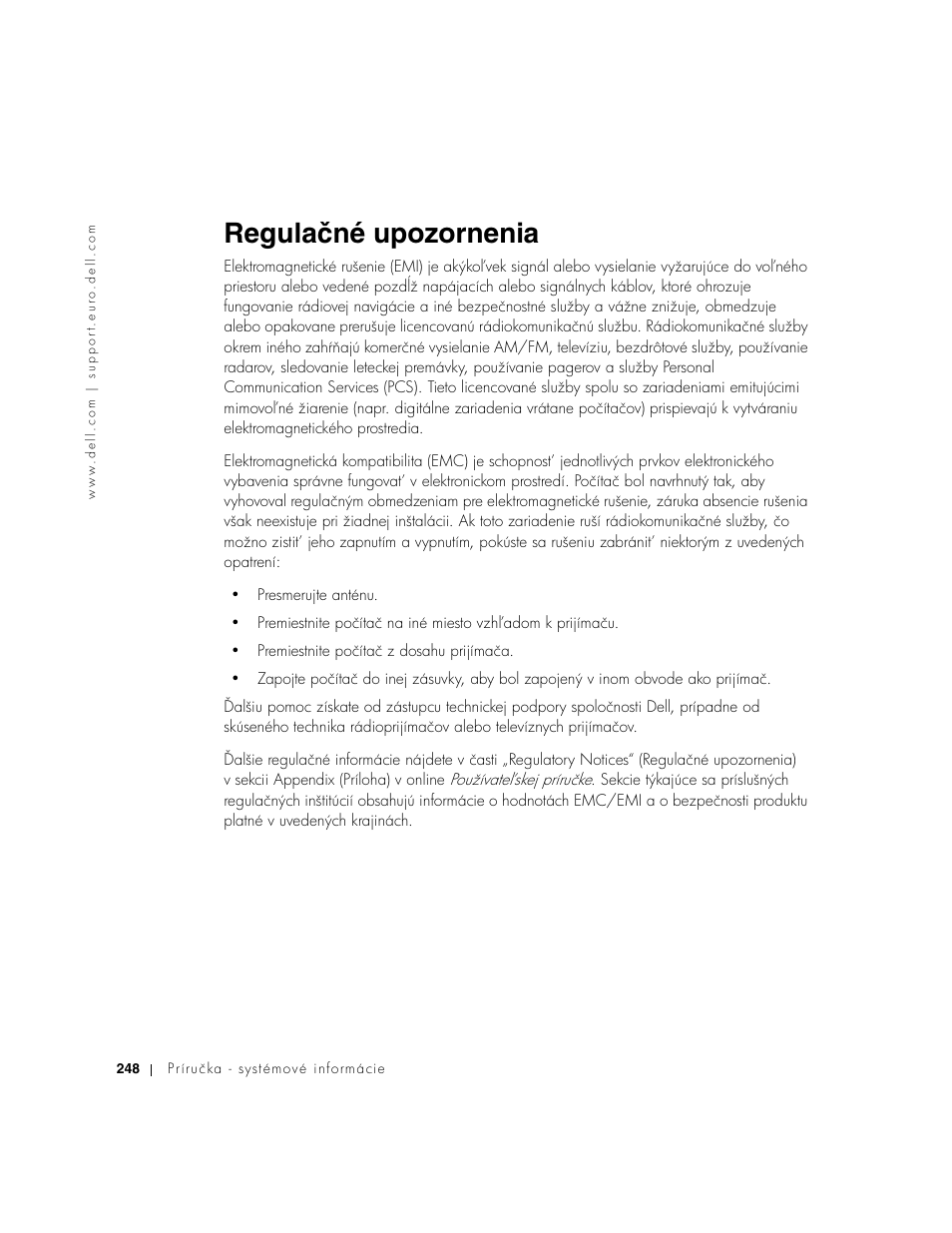 Regulačné upozornenia | Dell Latitude D800 User Manual | Page 250 / 330