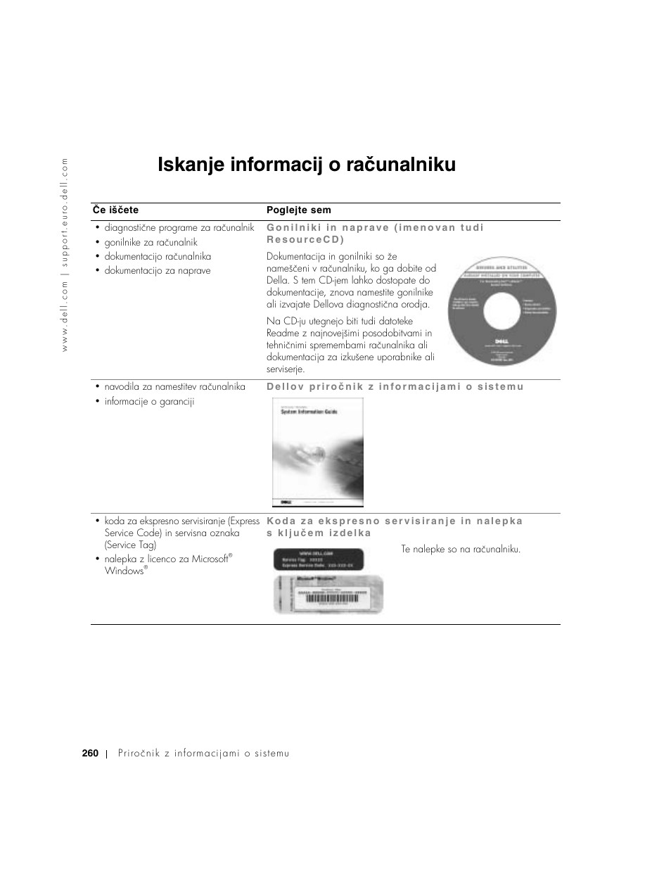 Iskanje informacij o računalniku | Dell Latitude D800 User Manual | Page 262 / 330
